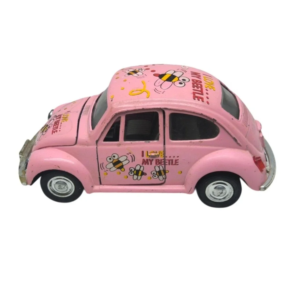 Pink VW Bug Beetle I‎ Love My Beetle Volkswagen Die Cast Metal Toy Car #SS5702